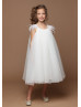 Ivory Adorable Tulle Feather Flower Girl Dress